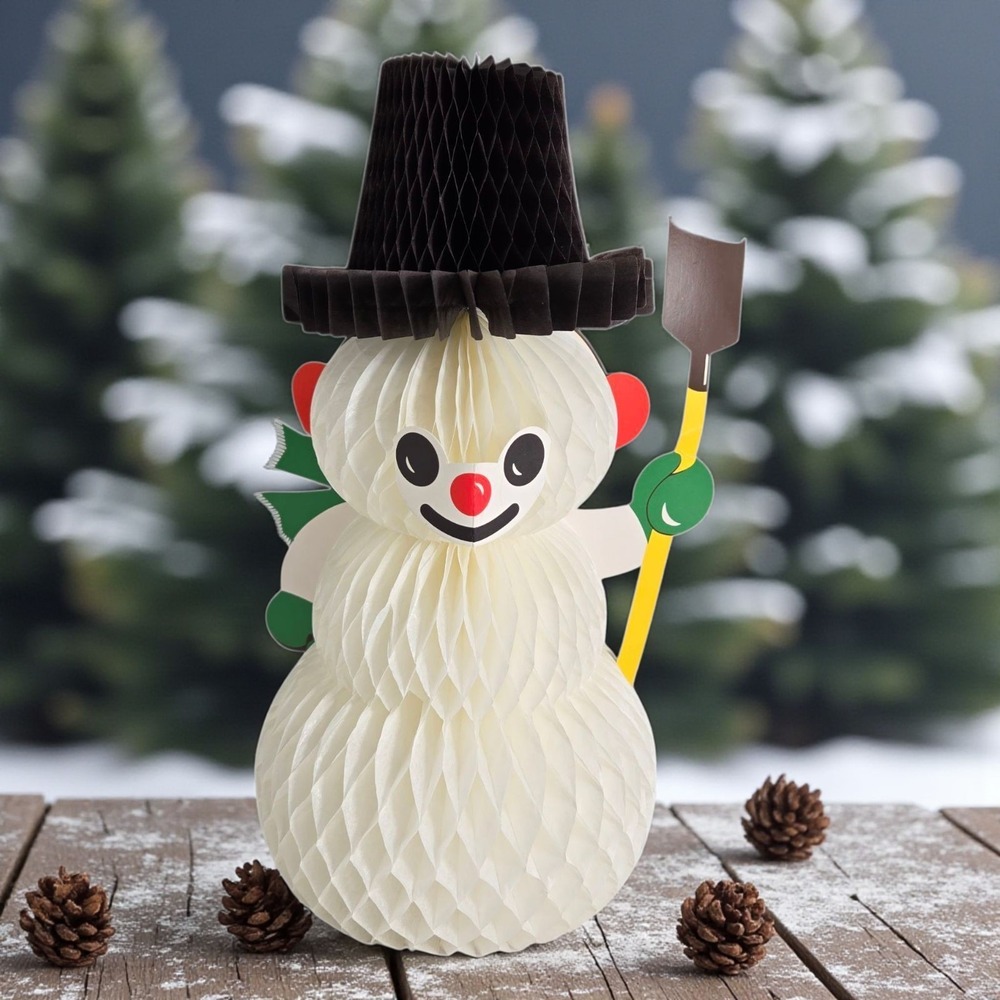 VTG‎ 11" Honeycomb Die Cut 3D Tissue Paper Snowman Table Decor